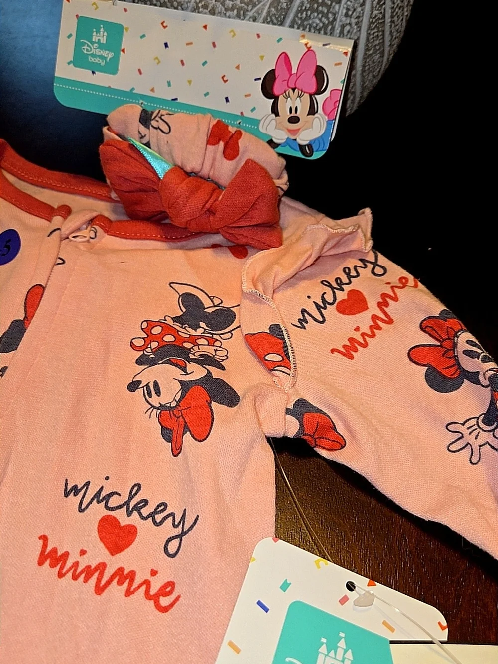 Disney Pink Minnie & Mickey Footed 2pc  Sz 6-9mths
